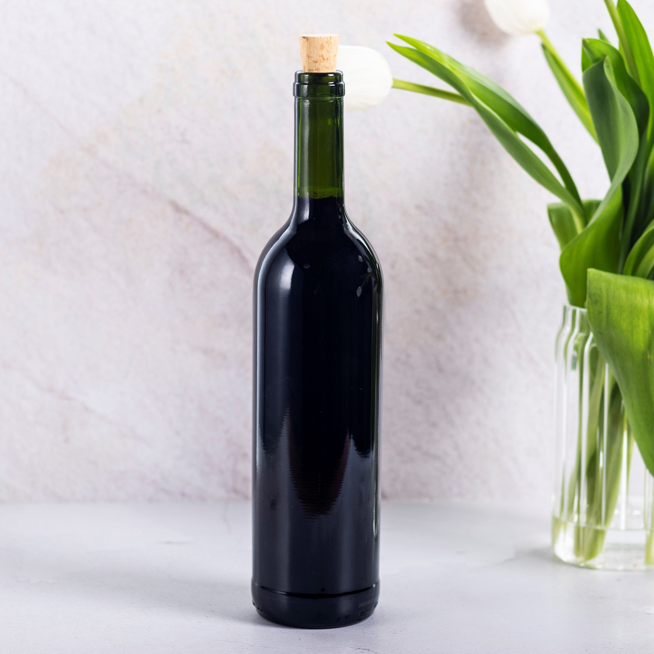 Glass Feather Wine Bottle 30CM 750ml With RL8 Cork Lid