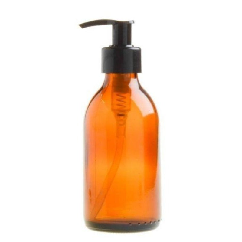 200ml Amber Glass Generic Bottle with Pump Dispenser - Black